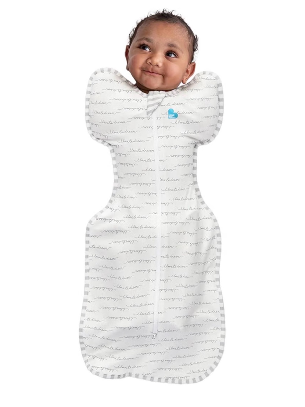 Love to Dream Cream Script Swaddle Sleep Sack - double zipper